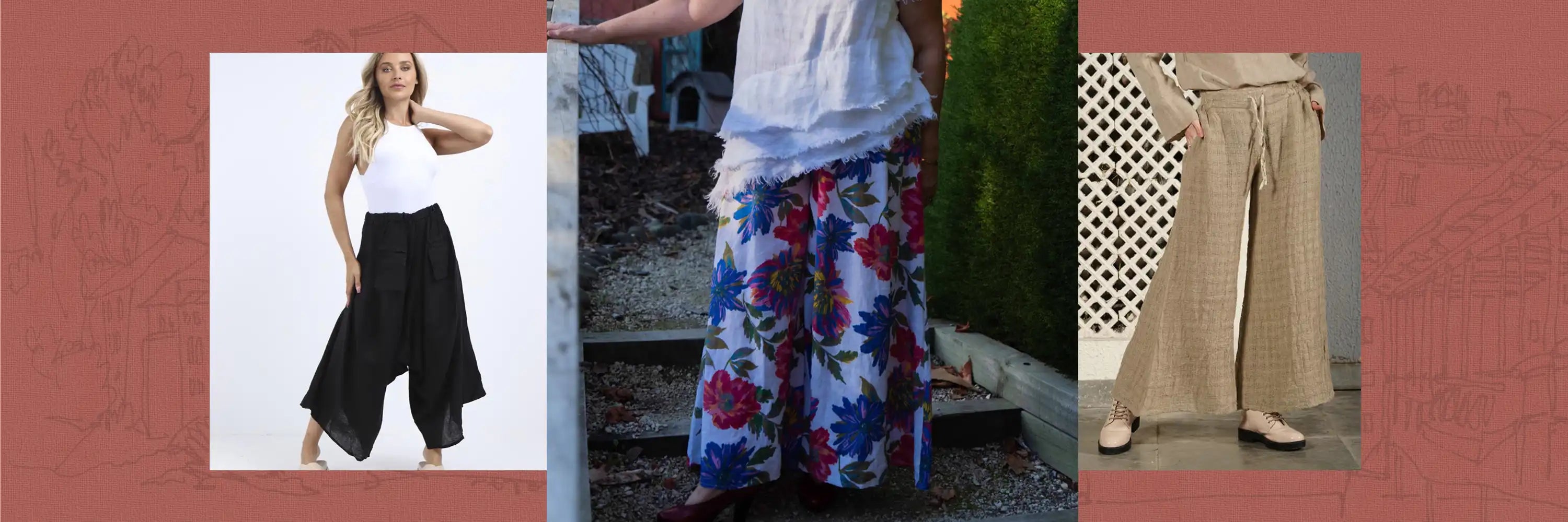 Linen Flat Front Pants — Paradise Sky Colors