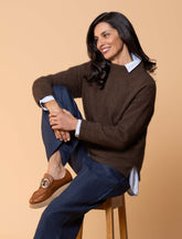 Classic crew sweater in possum merino blend with clean lines and soft texture