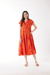 Au Hasard D'un Voyage - Tangerine Sweep Midi Dress