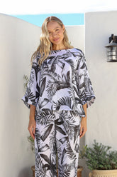 The Italian Cartel - Gemma Linen Top in Black Leaf