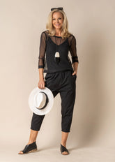 Hattie 3/4 length lightweight cotton pants in Onyx from Linens & Treasures, perfect for summer days or warm-weather holidays.