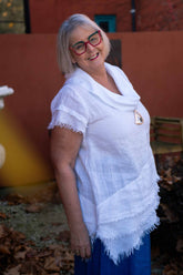 Linen Fringed Cowl Top