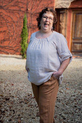 Linen Pleated Neck Top