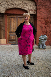 Linen Dress Floral with Black Print