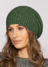 Noble Wilde Baggie Beanie Jungle Green Possum Merino blend warm snuggly looks great for Mums great gift idea at Linens & Treasures Rolleston NZ 0274521896