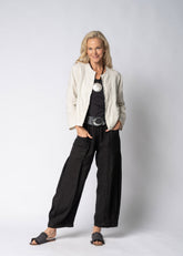 Imagine Fashion - Olenna Linen Double Pleated Pant in Onyx
