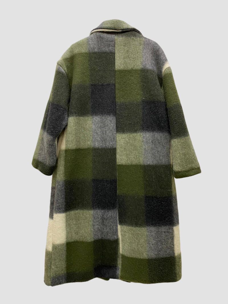 Beautiful warm winter check coat khaki Superbelle Manteau fashion labels displayed in-store at 18 Riverstone Drive Selwyn Rolleston NZ