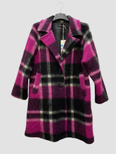 Beautiful thick warm winter wind breaker check coat with pockets in fushia pink black & white by Ornello Paris Superbelle Agnes Manteaux fashion label displayed in-store at 18 Riverstone Drive Rolleston CHCH NZ