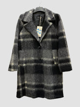 Beautiful thick warm winter wind breaker check coat with pockets in greys by Ornello Paris Superbelle Manteaux fashion label displayed in-store at 18 Riverstone Drive Rolleston Selwyn NZ