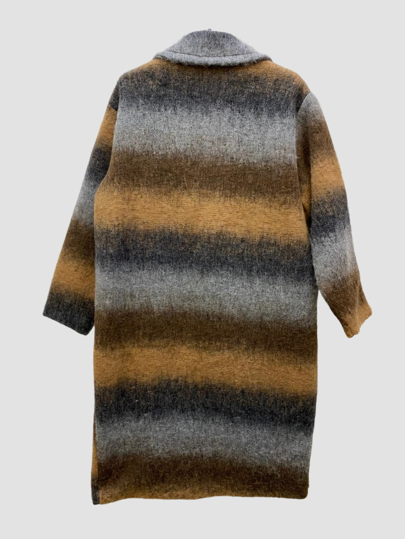 Beautiful thick warm winter check coat in grey and beige by Ornello Paris fashion label displayed in-store at 18 Riverstone Drive Christchurch NZ