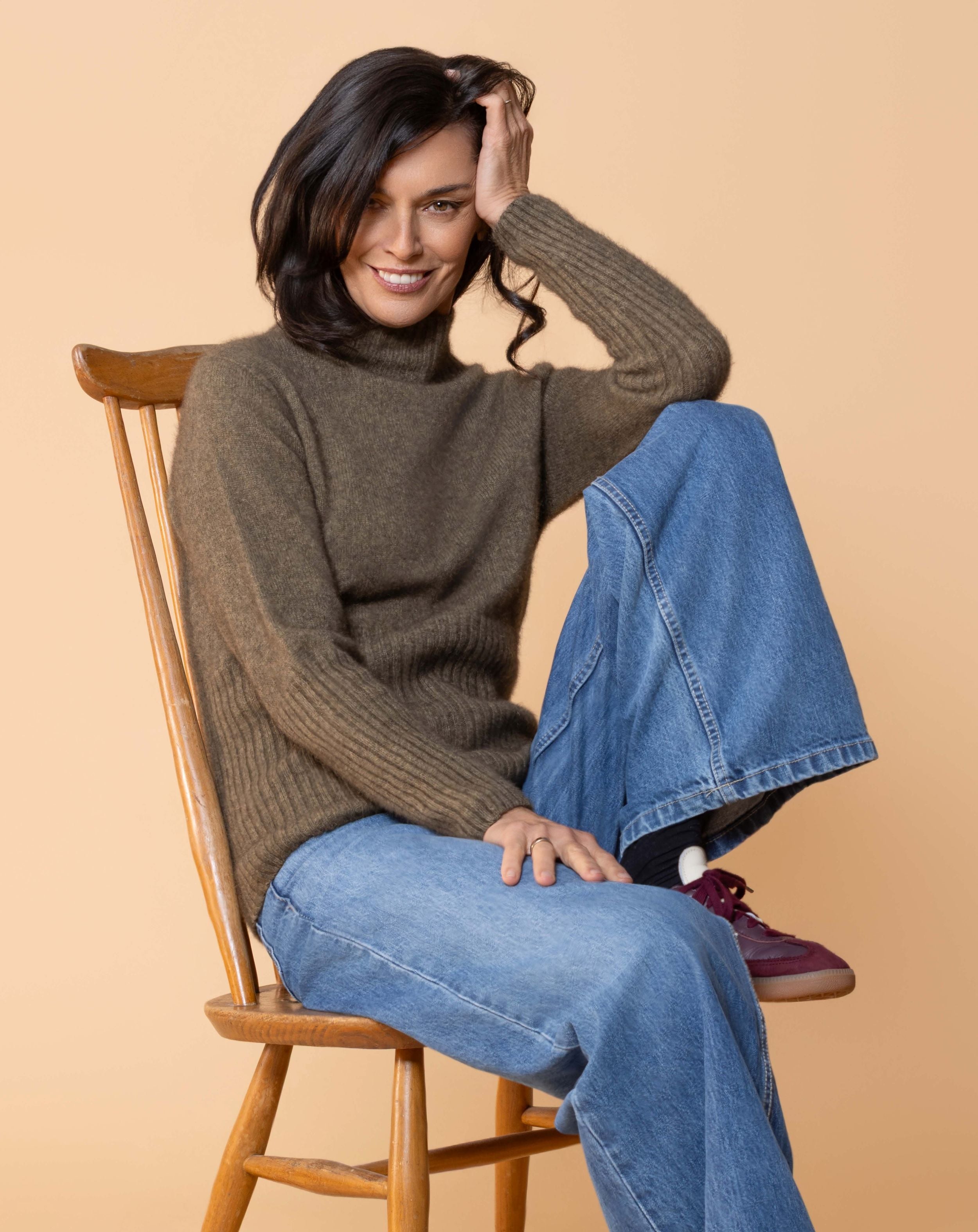 Ribbed turtle neck sweater in soft possum merino blend with fitted silhouette