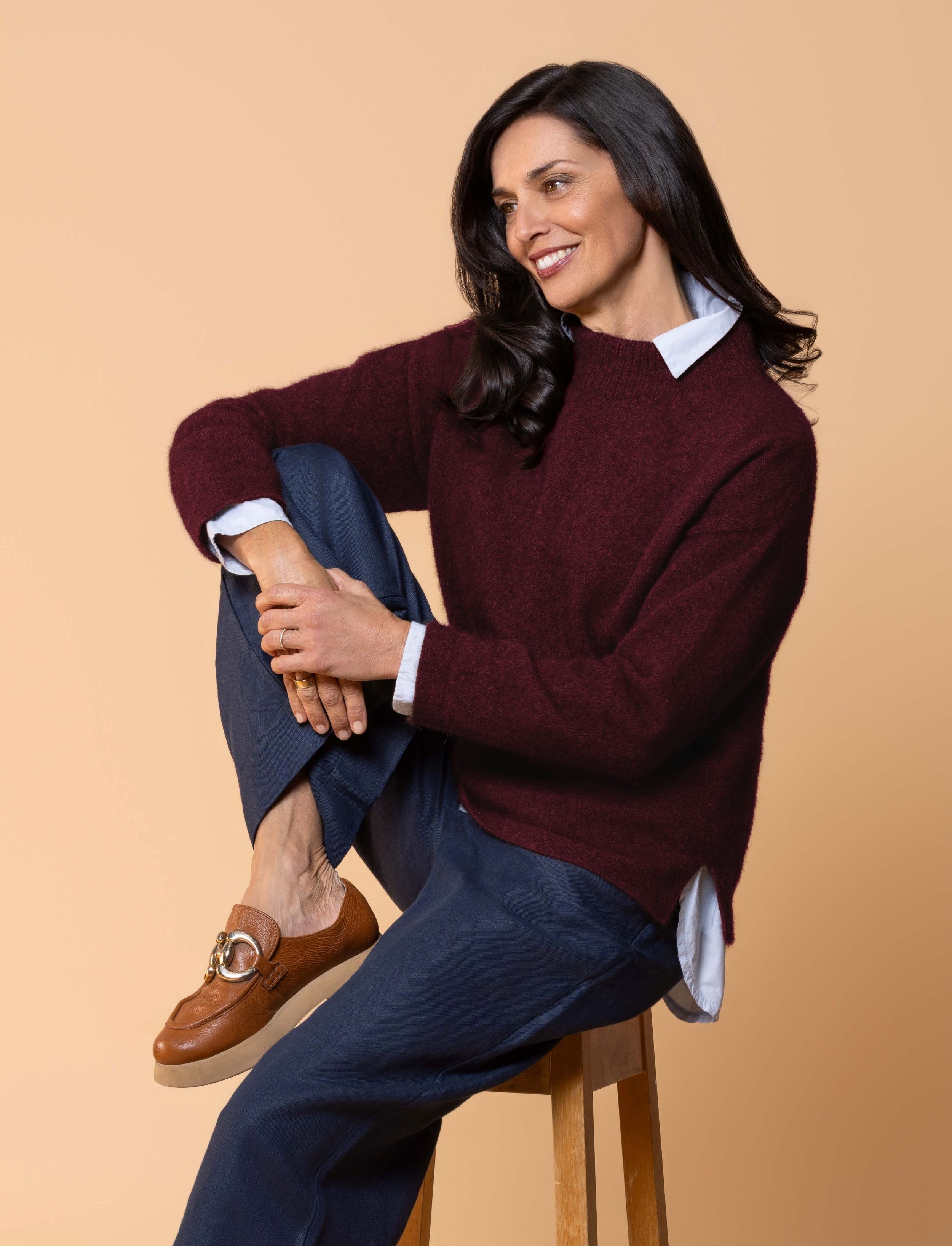 Classic crew sweater in possum merino blend with clean lines and soft texture