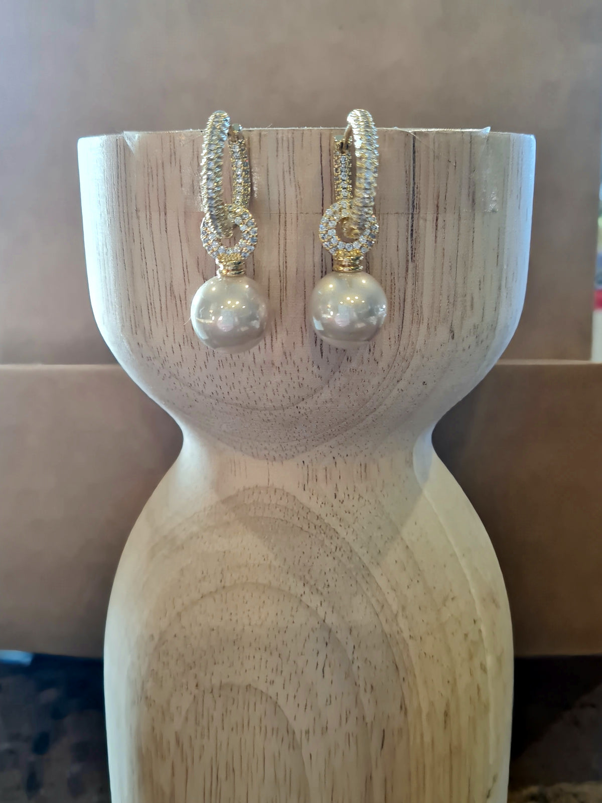 Gold Crystal Studded Pearl Drop Earrings
