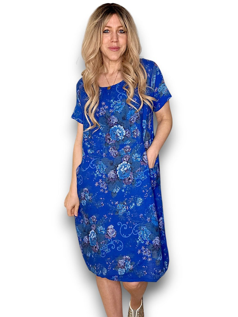 Helga May - Twirl Rose Jungle Dress in Cobalt Blue