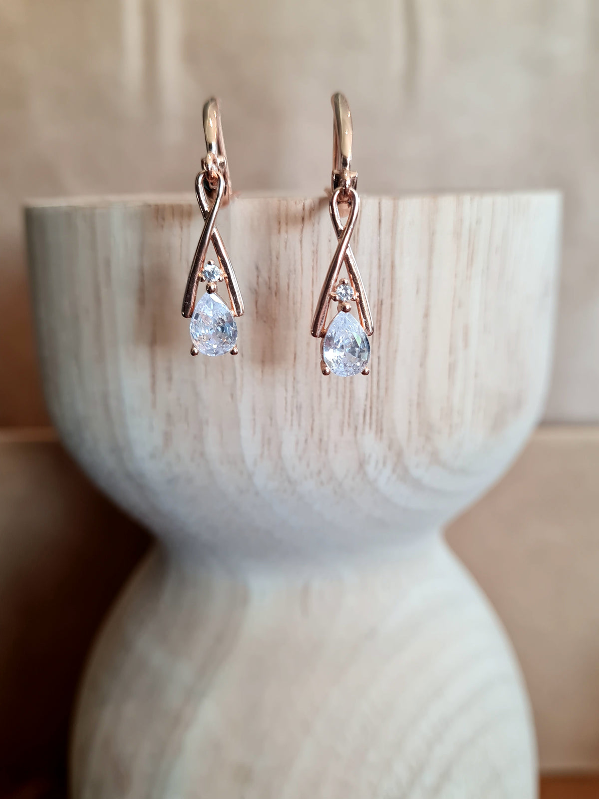 Rose Gold Twist & CZ Earrings
