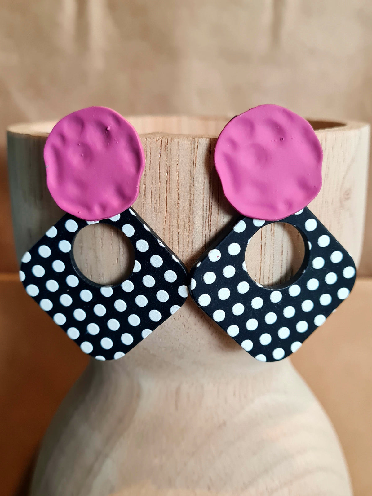 A Resin Earring Collection - Orchid Pink on Black & White