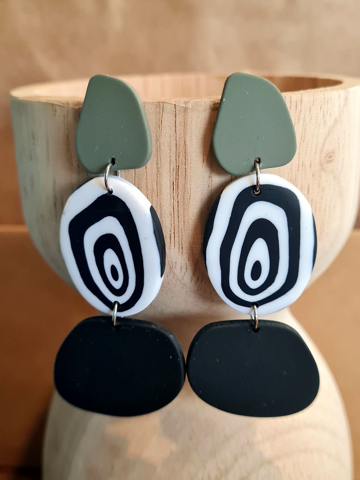 A Resin Earring Collection - Olive with Black & White