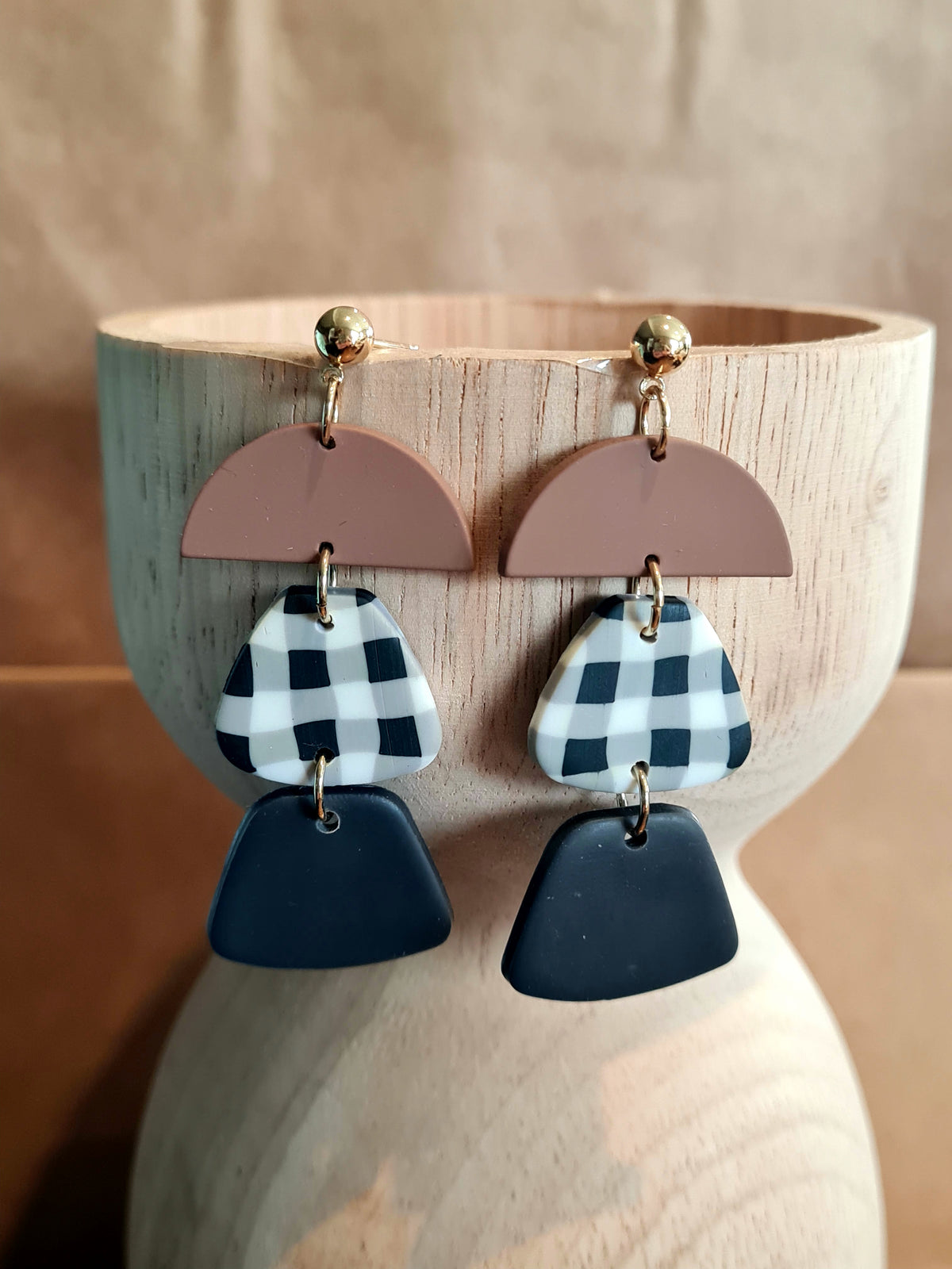 A Resin Earring Collection - Milk Chocolate, Black & Black & White Gingham