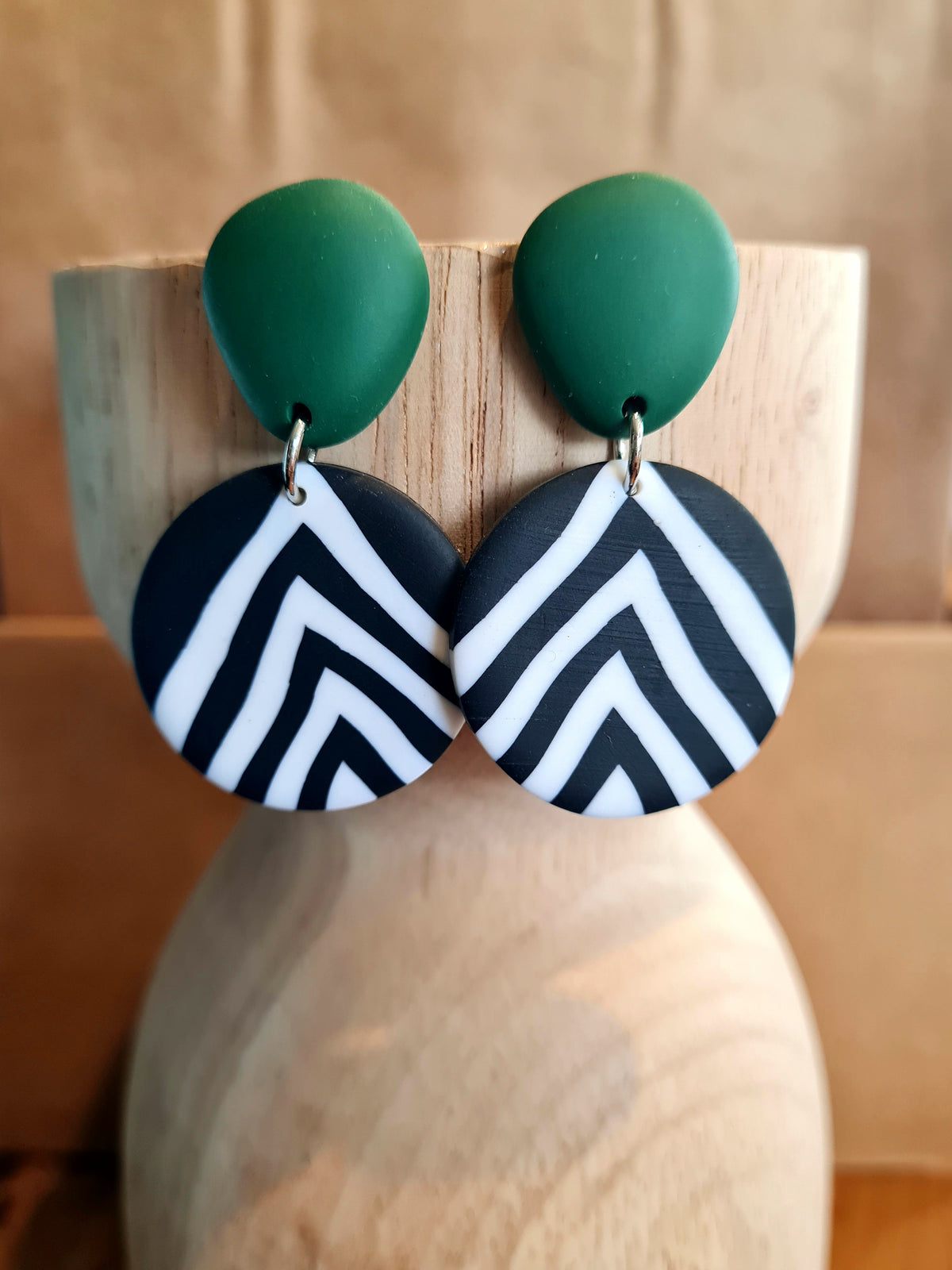 A Resin Earring Collection - Emerald with Black & White