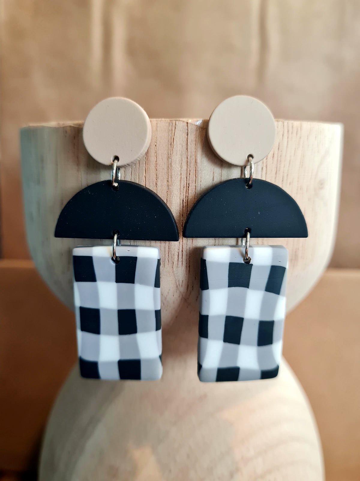 A Resin Earring Collection - Taupe, Black & Black & White Check