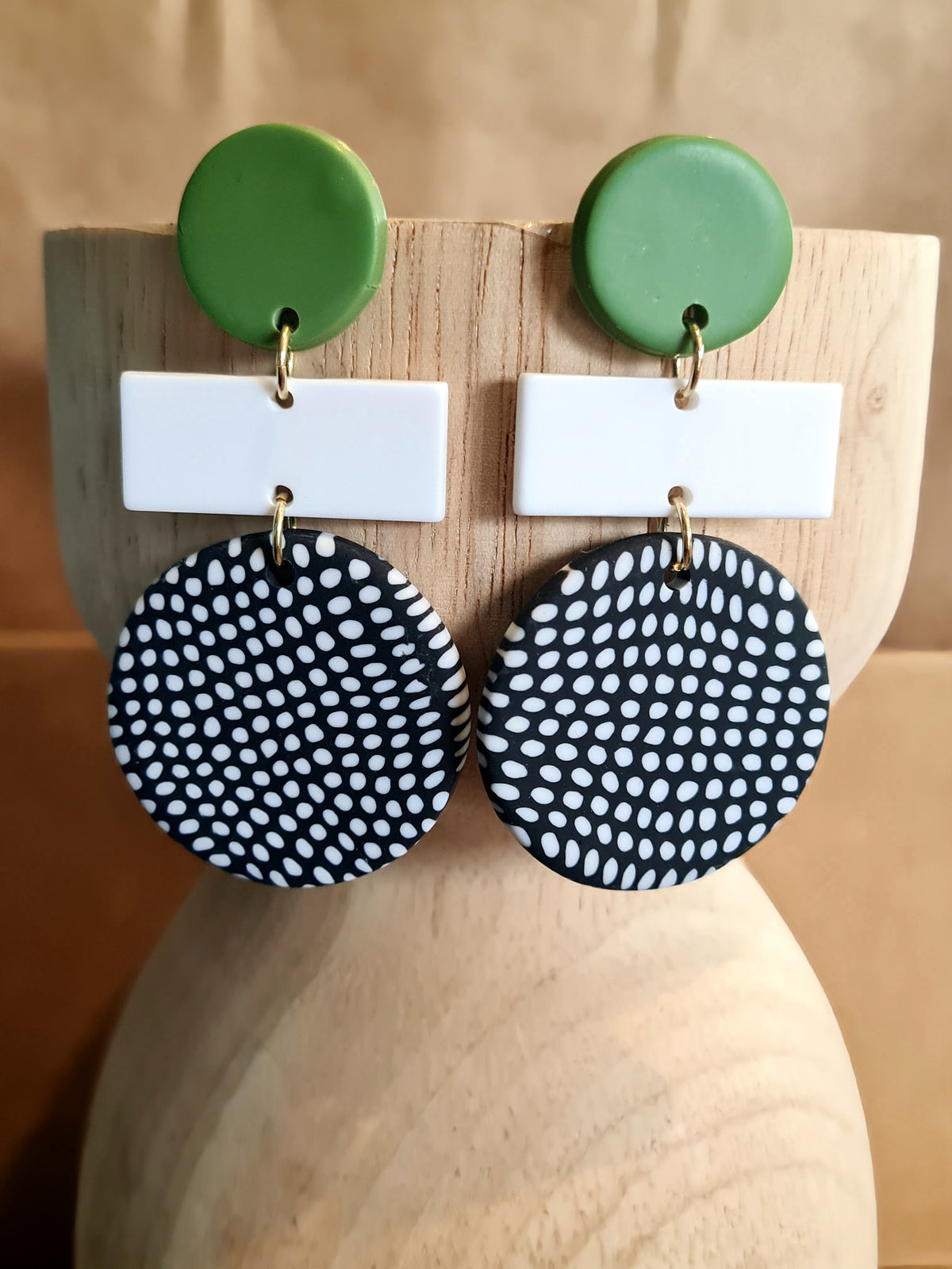 A Resin Earring Collection - Khaki with Black & White