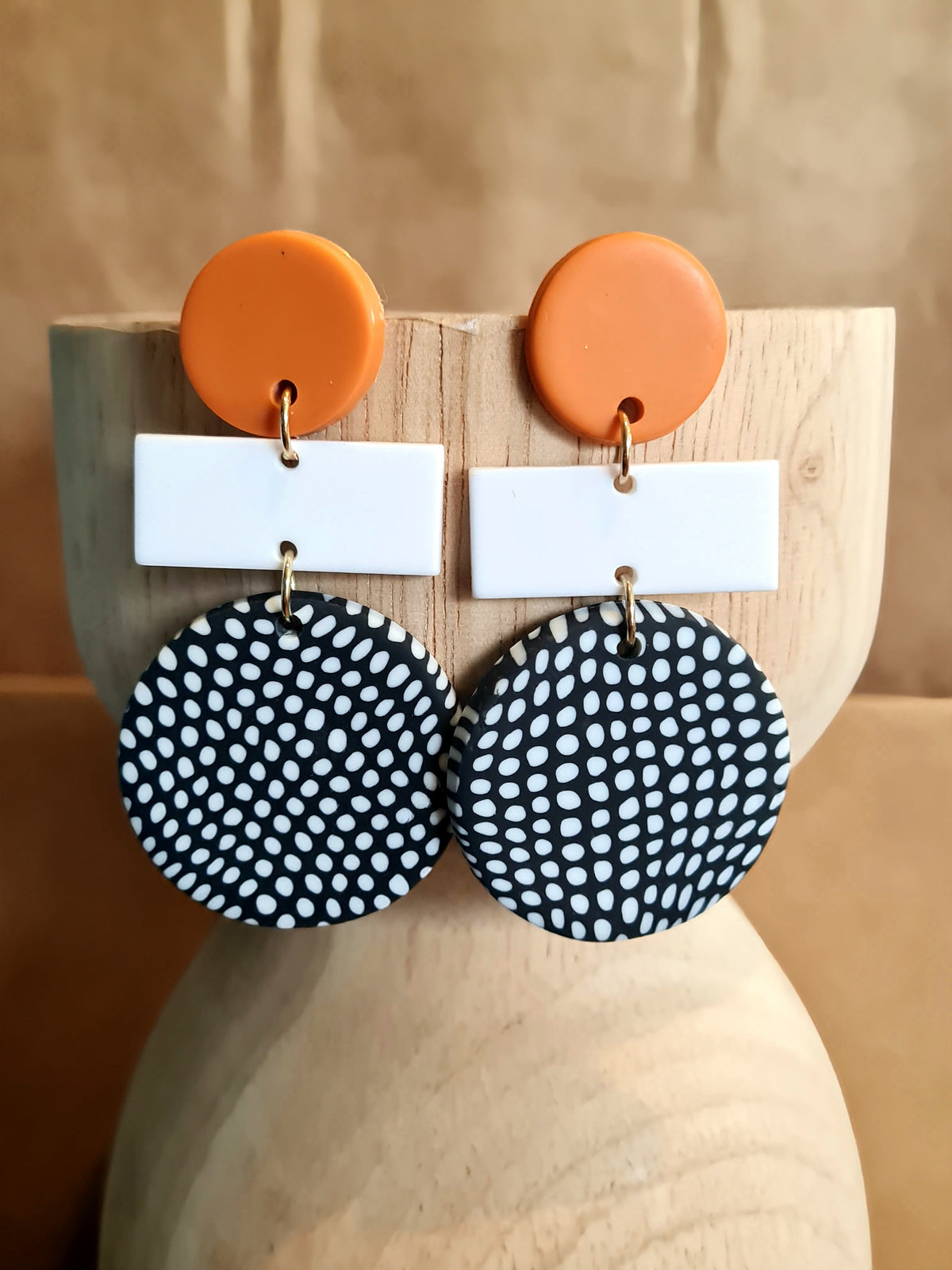 A Resin Earring Collection - Mustard with Black & White