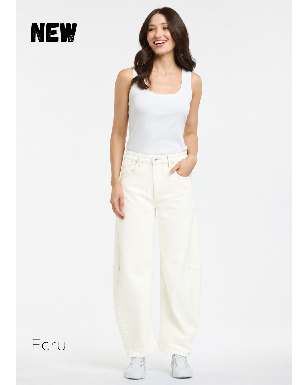 Italian Star Idaho barrel jeans in ecru, relaxed mid-rise fit with curved barrel-leg silhouette and classic five-pocket styling.
