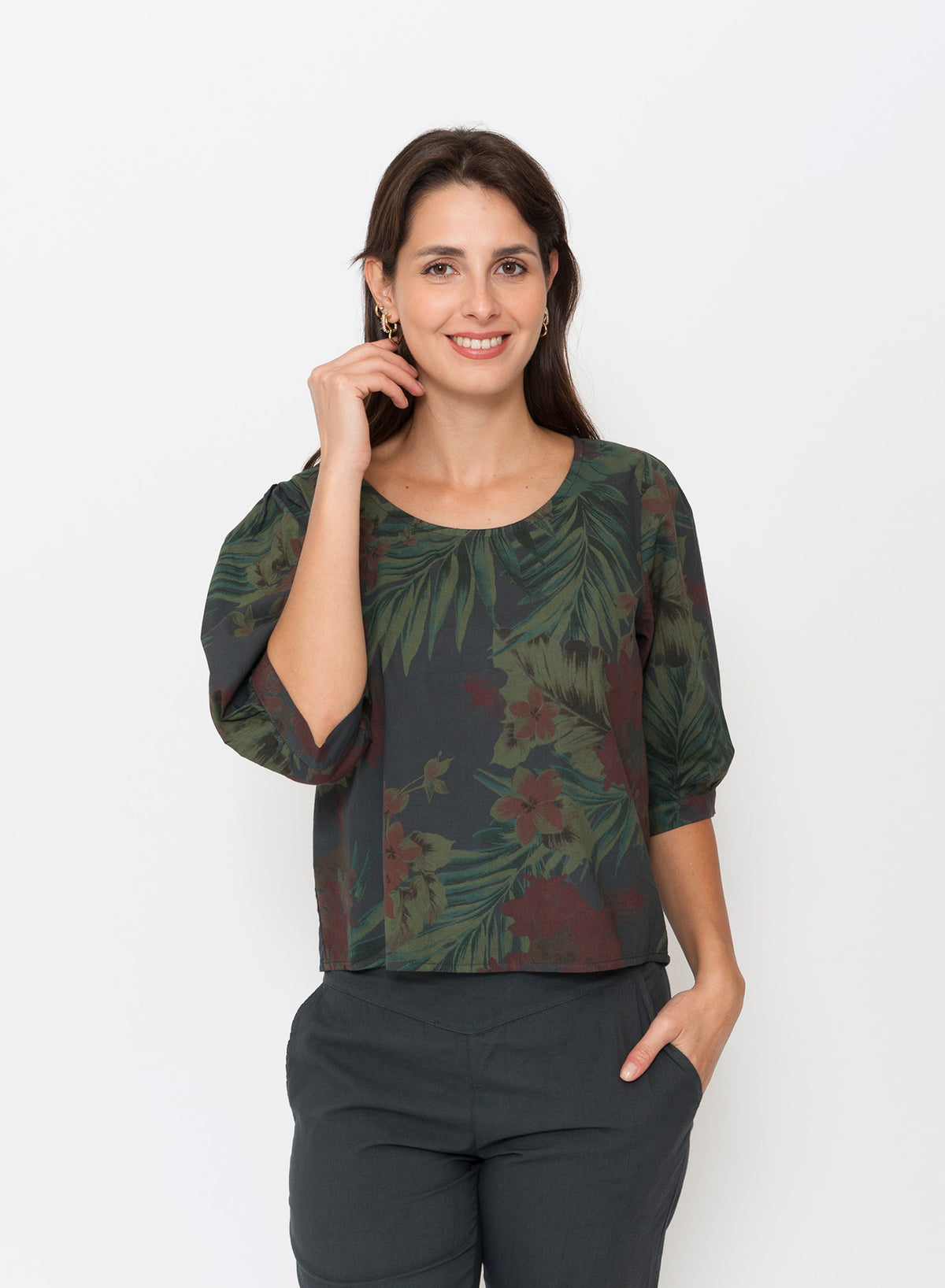 Blueberry Italia - Cotton Floral Top