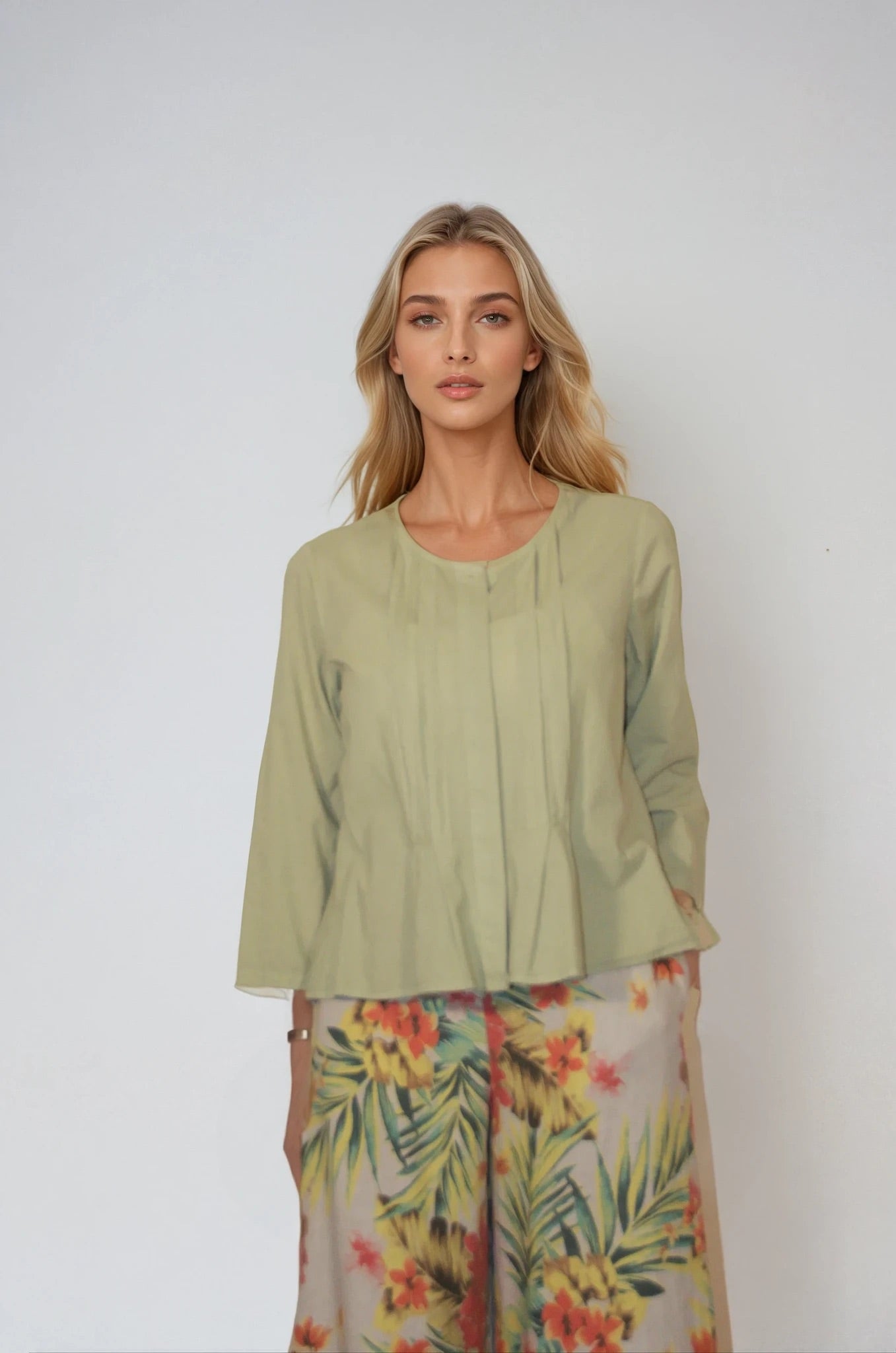 Blueberry Italia - Pleated Cotton Top