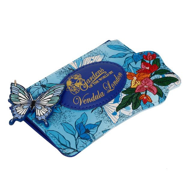 Vendula London Gardens of the World Greece blue vegan leather card and coin purse, featuring printed and embossed artwork with hand-stitched details, a secure zip coin pocket and three card slots.