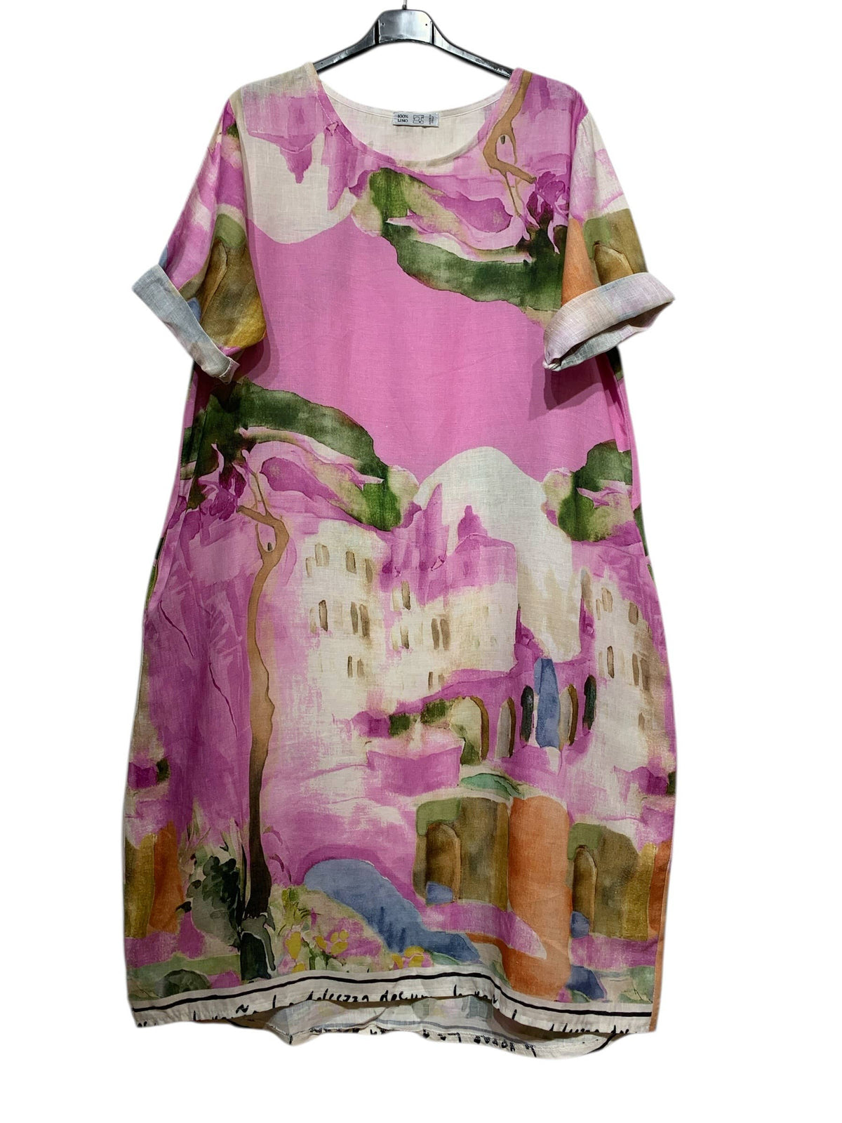 Printed Linen Dress Abstract Scene