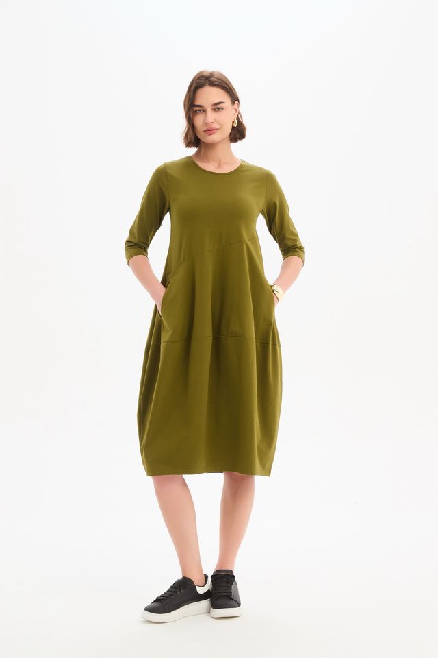 Tirelli - Diagonal Seam Winter Dress in Khaki