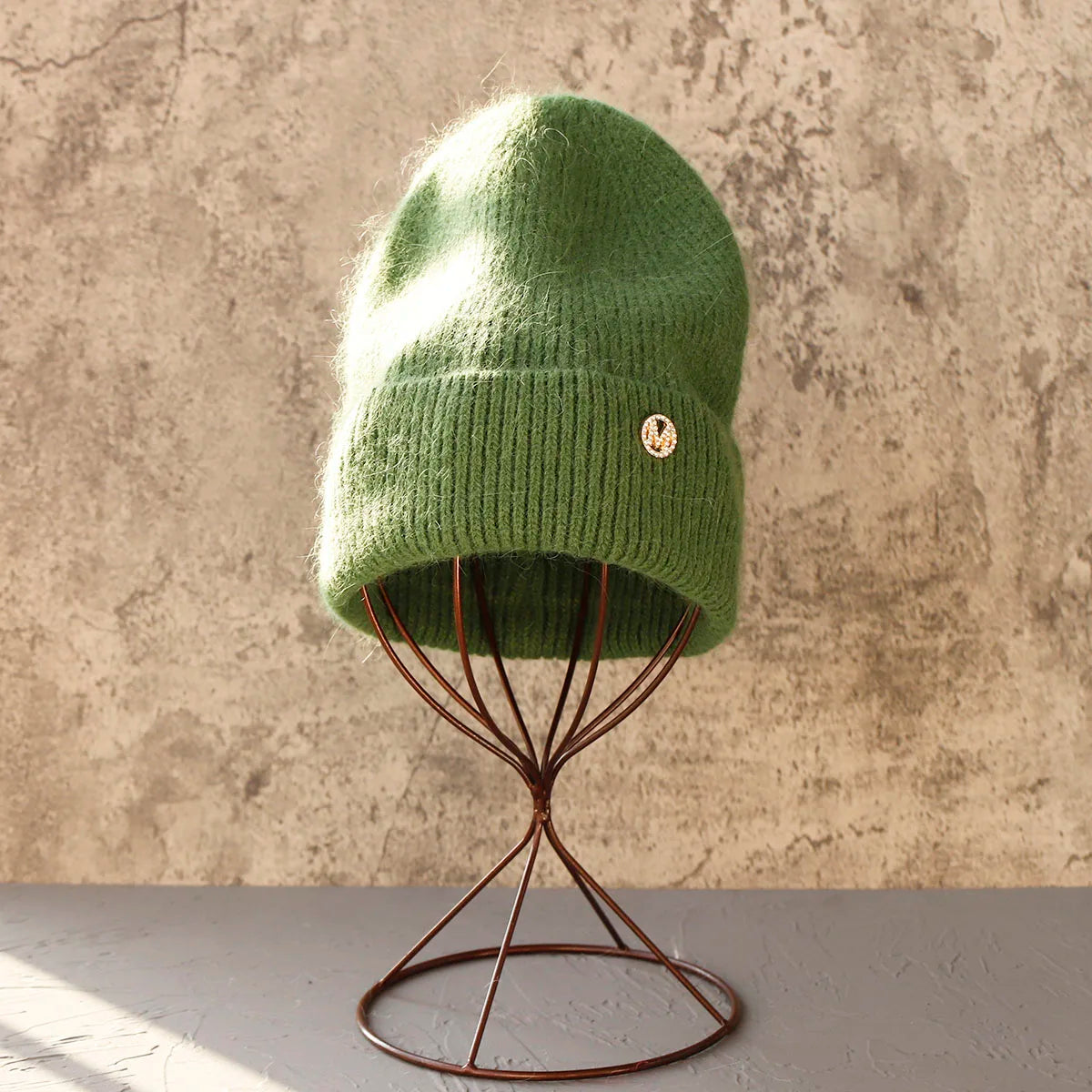 Cashmere Hat with Bling Badge