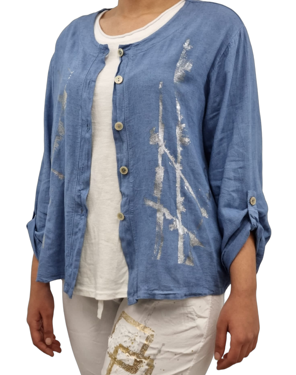 Linen Crop Cardi with Foil Detail