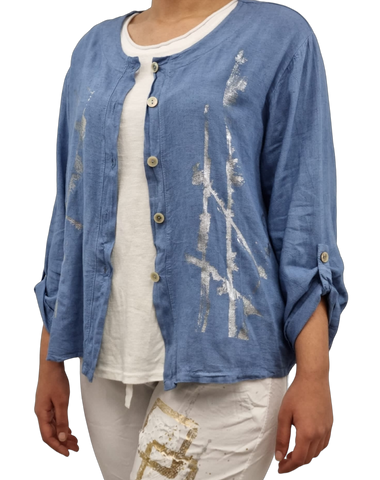 Linen Crop Cardi with Foil Detail