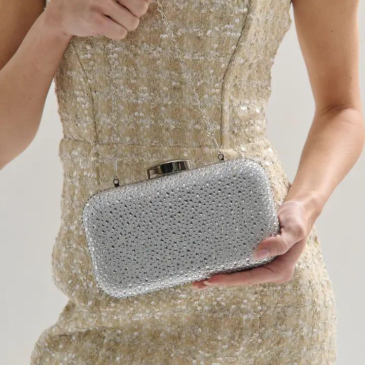 Romie Rhinestone Clutch in Silver