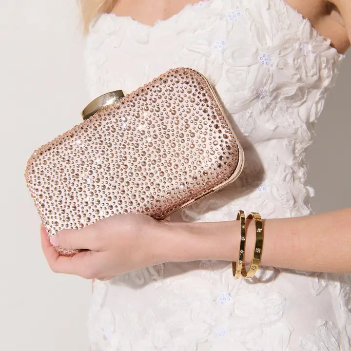 Romie Rhinestone Clutch in Champagne