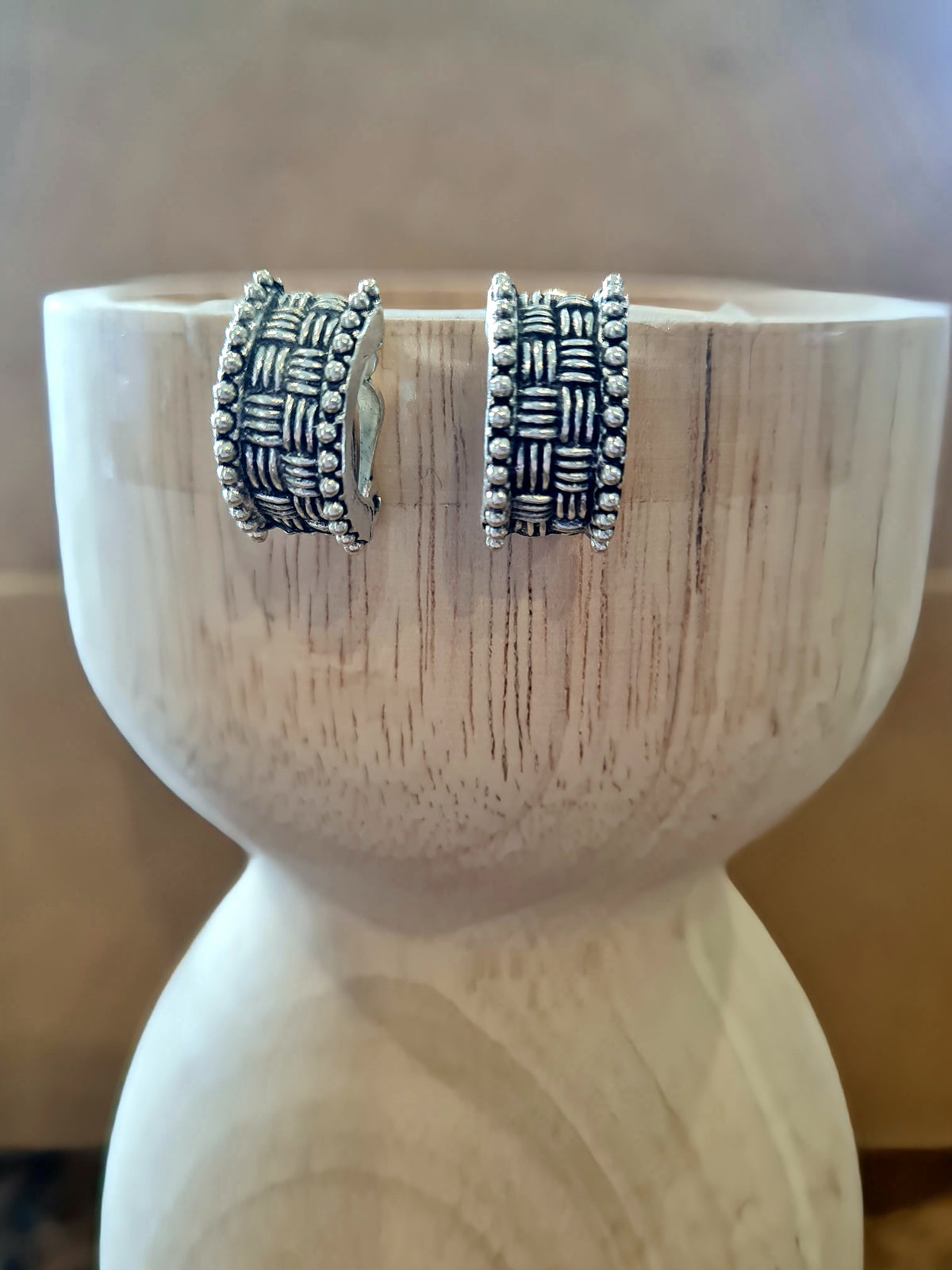 Basketweave Huggie - Clip On Earrings