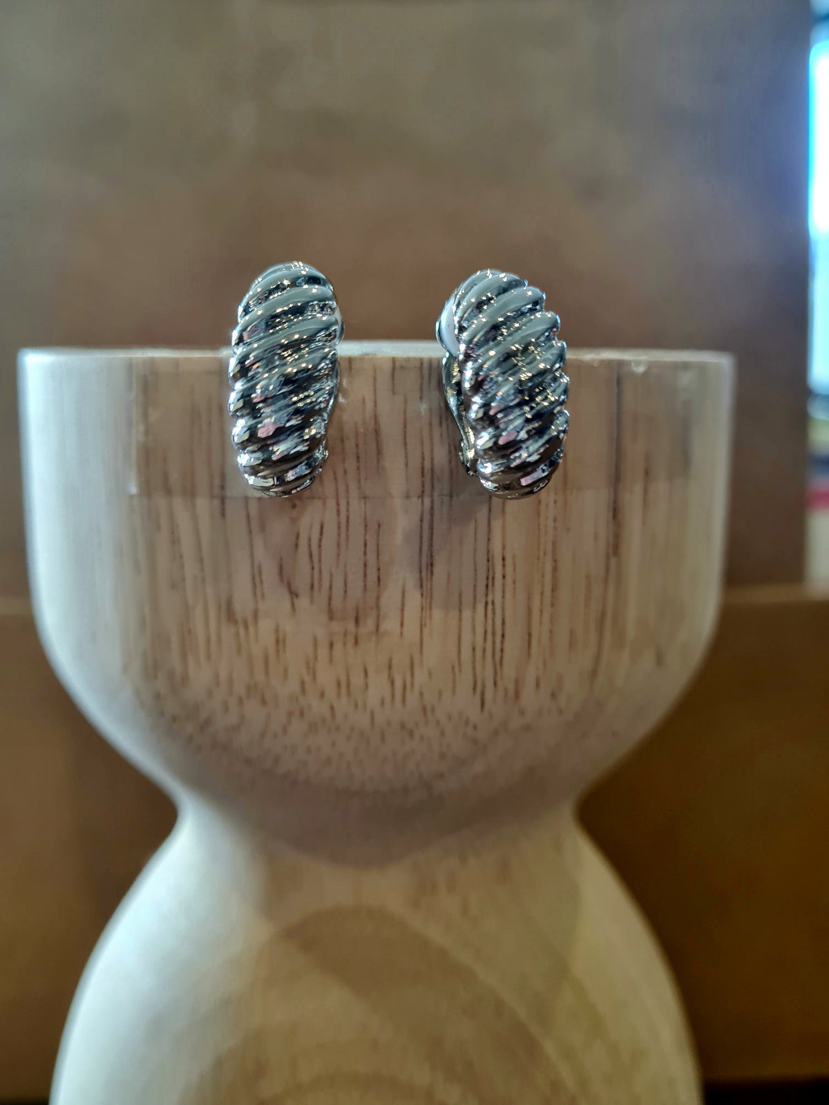 Silver Ridged Huggies - Clip On Earrings
