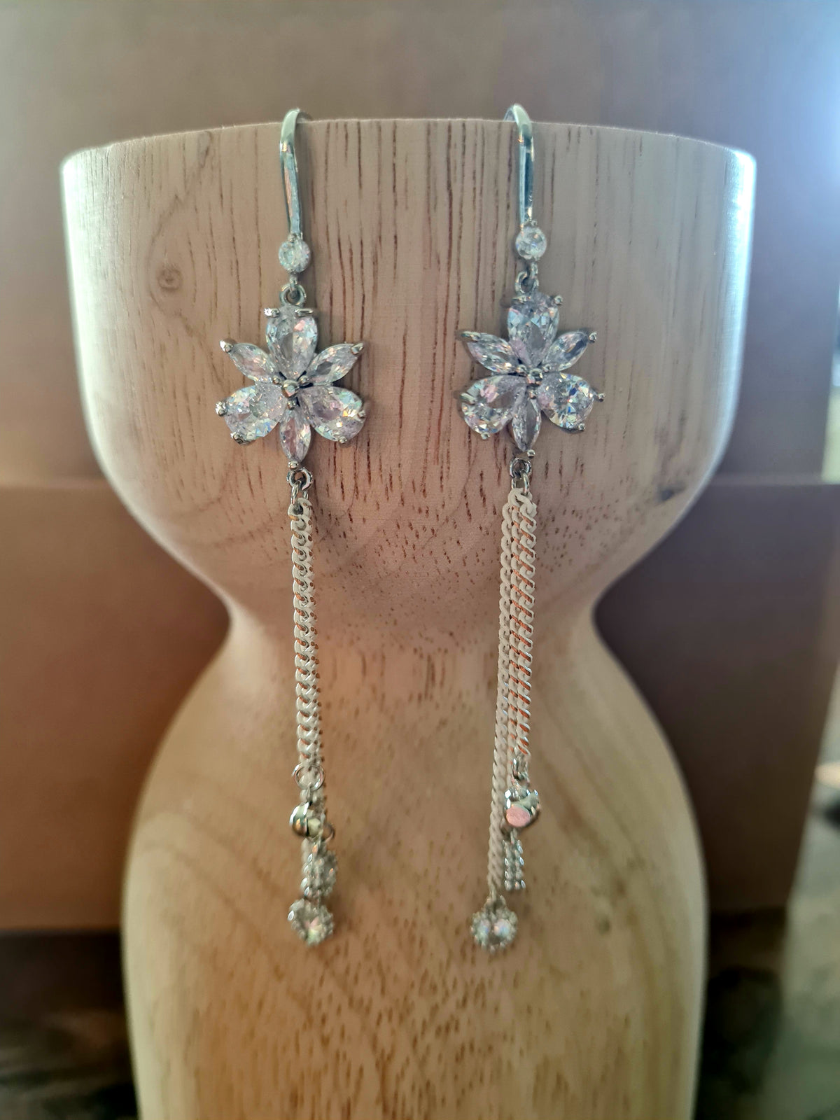 Crystal Zircon Flower Dangle Earrings