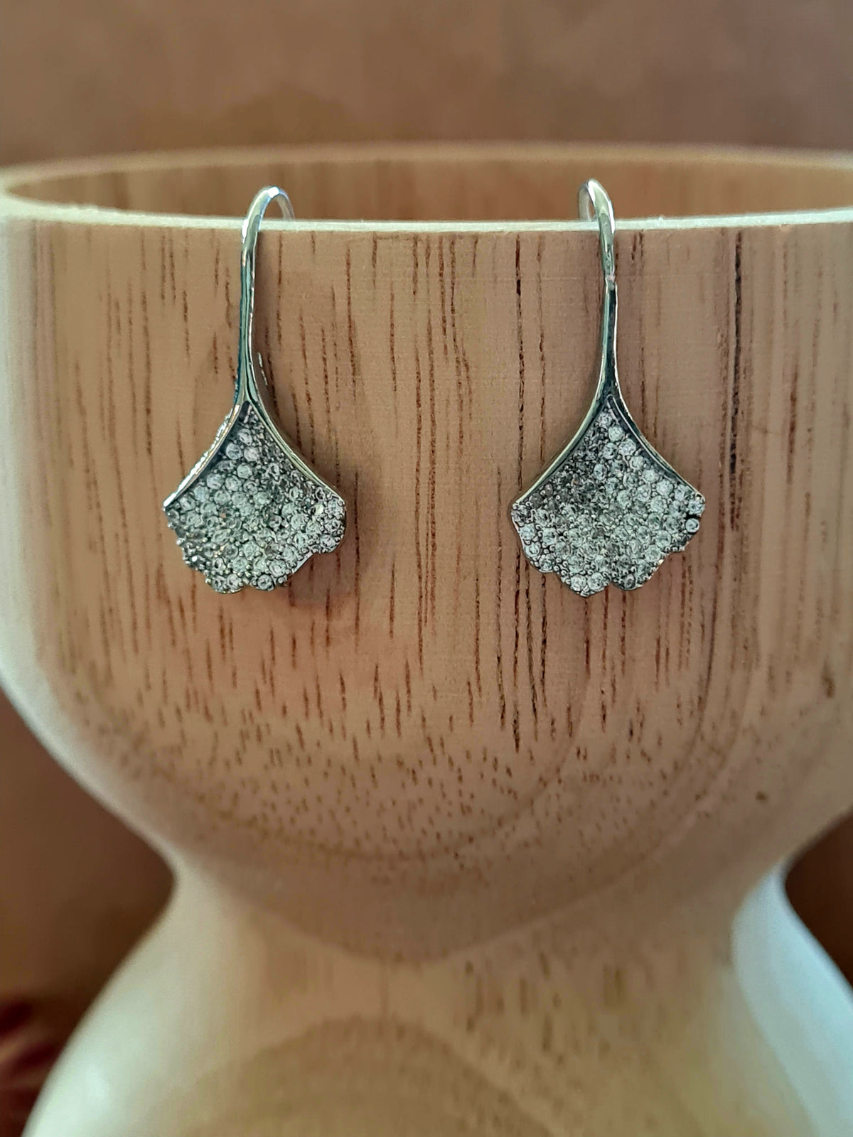 Silver & Crystal Scalloped Fan Earrings