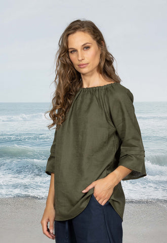 Noble Wilde - Linen Gathered Boat Neck Top