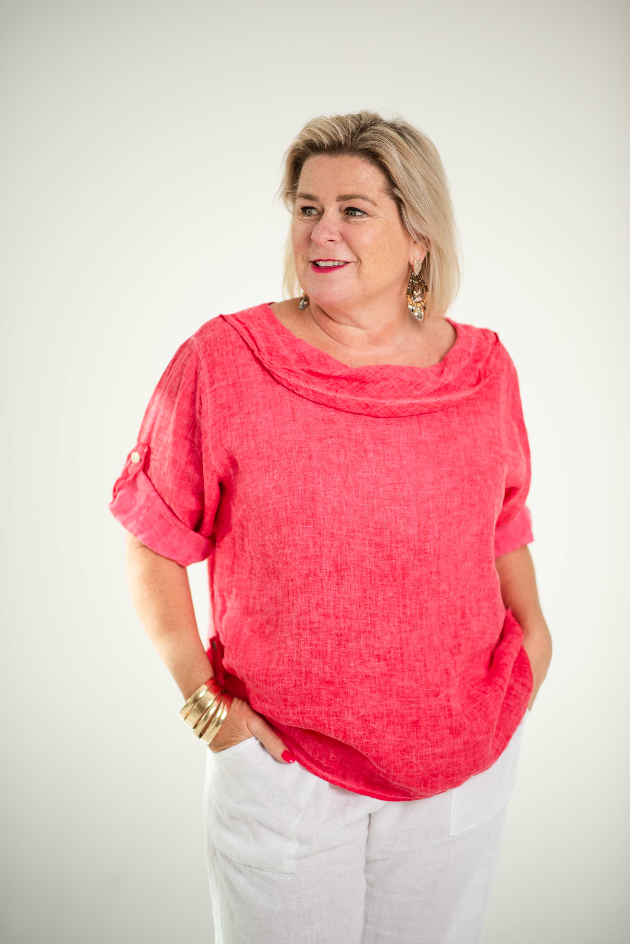 Linen Cowl Neck Top