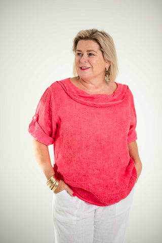 Linen Cowl Neck Top