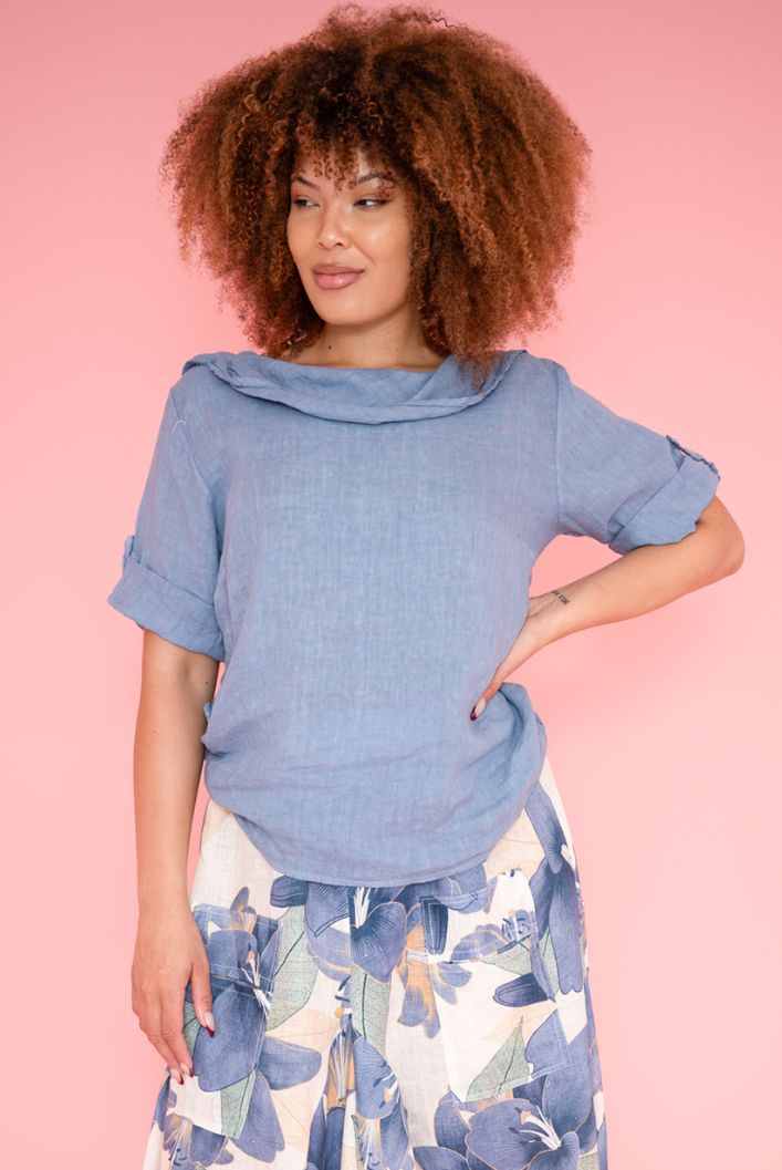 Linen Cowl Neck Top
