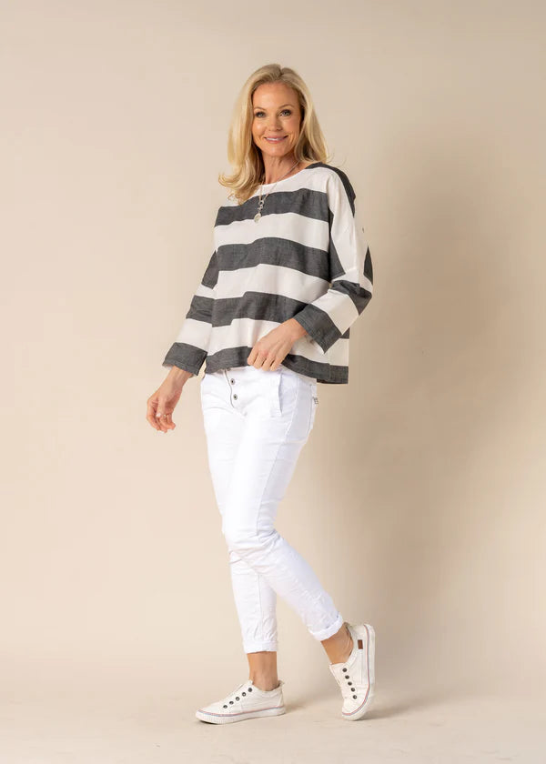 Imagine Fashion - Aggie Cotton Top Granite Stripe