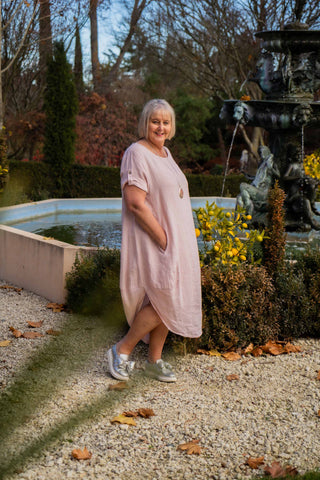 Linen Midi Scooped Hem Dress