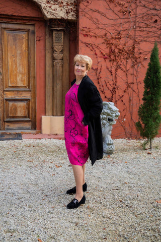 Linen Dress Floral with Black Print