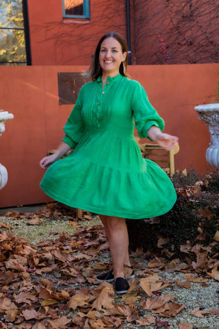 Linen Balloon Sleeve Dress