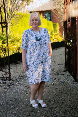 Linen Retro Floral Sequin Dress